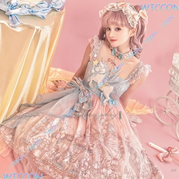 Jsk Abito da donna Dolce cartone animato CosRoom/Japanese Harajuku Kawaii Lolita Parco divertimenti Stampa Arco Abito da principessa Ragazze Carino Tea Par