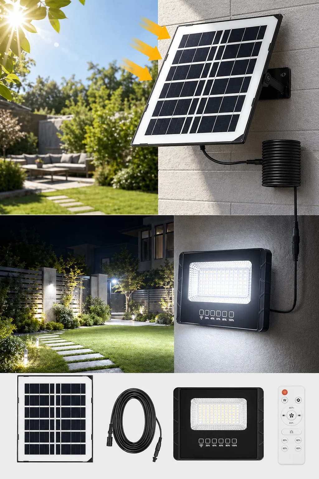 Luce Solare LED con Telecomando, DC5V, IP67 Impermeabile, Ricarica Automatica, Cavo in Rame da 5 Metri, Vetro Temperato