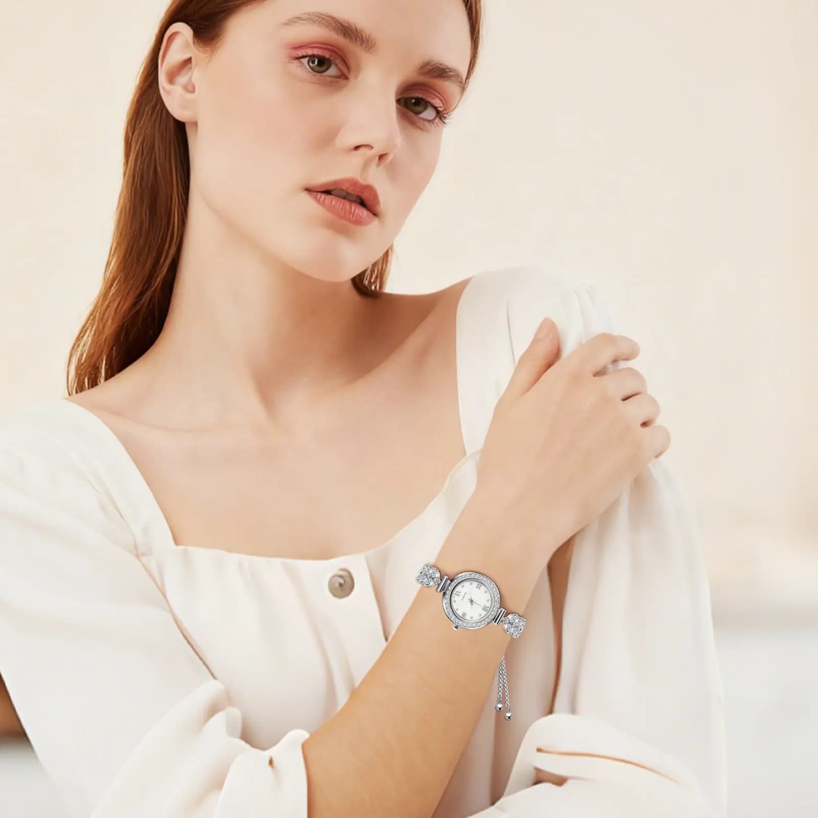 Elegante Orologio al Quarzo da Donna con Bracciale Argento, Design a Sirena, Strass e Cristalli, Lussuoso Orologio da Polso per Eventi Formali