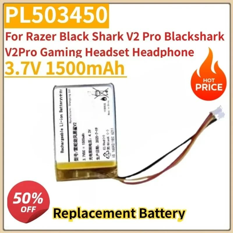New 3.7V 1500mAh PL503450 Wireless Battery Razer Black Shark V2 Pro Blackshark V2Pro Headphones