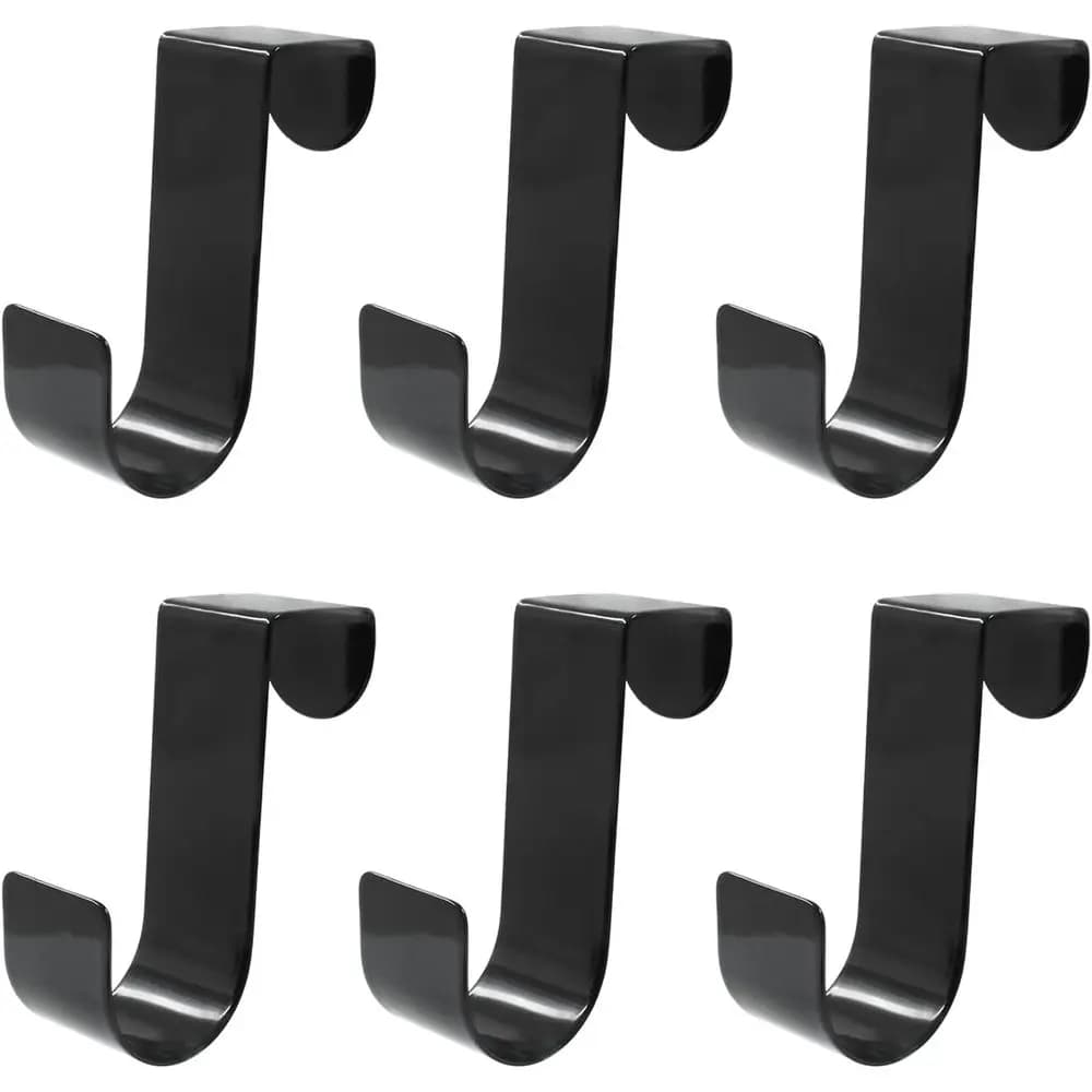 6 Pack Over The Cabinet Door Hook, Metal Single Over Door Hooks Hanger for Hanging Stocking Clothes Towels (Black)