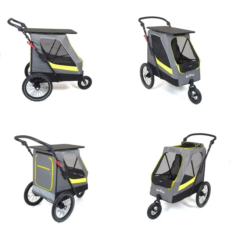 for Modern Lightweight Heavy Dog Stroller Waterproof Foldable 3 Wheel Bike Trailer Adjustable Large Pet Carrier up to