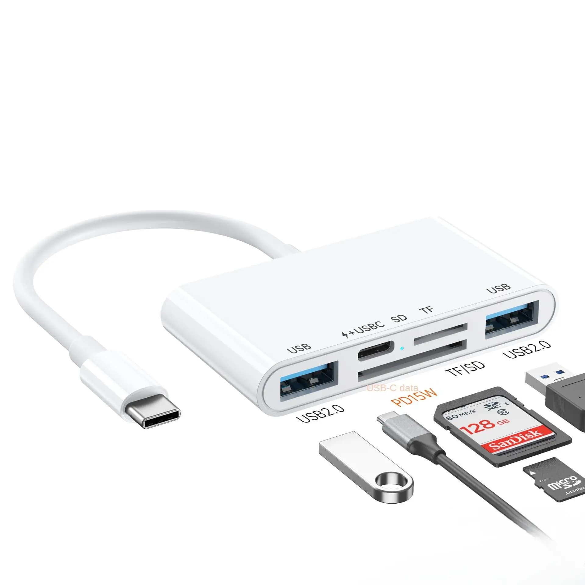 Lettore di Schede FC&EC 5-in-1 USB 3.0 Type-C SD TF CF per iPhone 14 15 16 iPad MacBook Android Huawei Laptop Adattatore OTG Senza APP