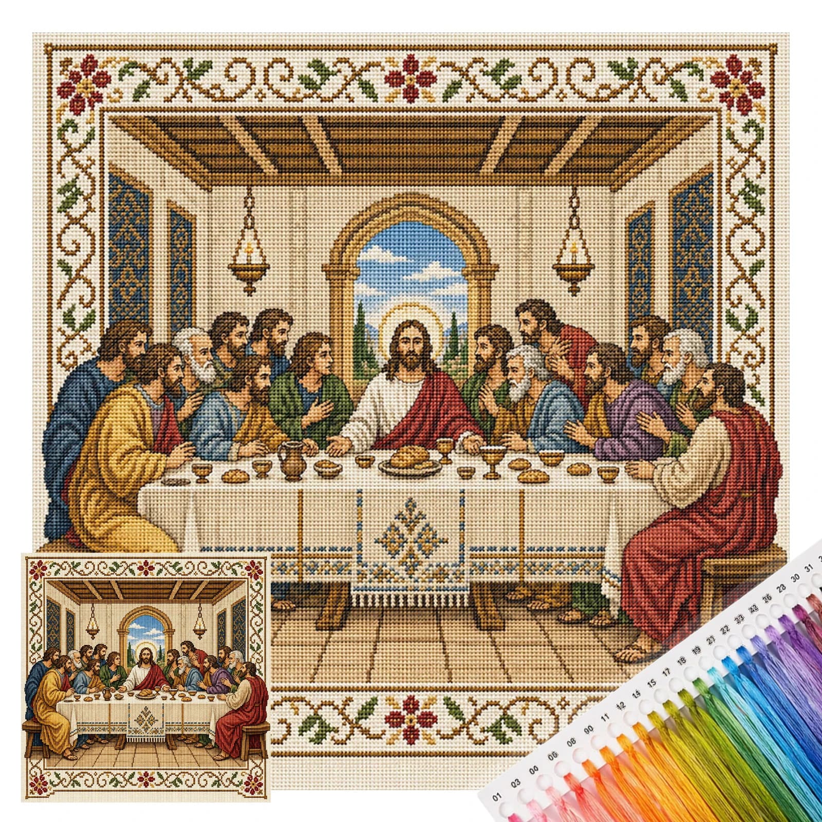 Stamped Embroidery Kit 14CT The Last Supper 40x40cm Cross Stitch Cotton Thread Full Stitch DIY Beginner Needlework