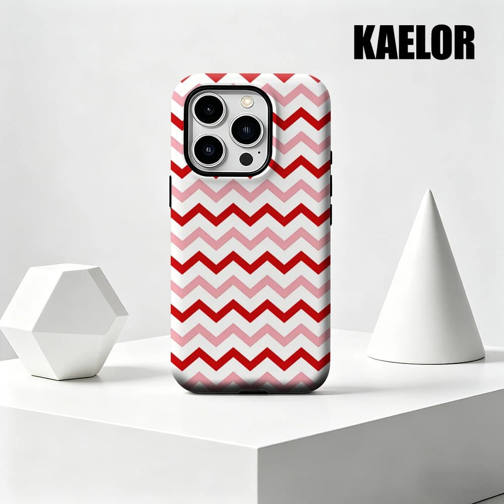 Custodia Kaelor opaca antiurto per MagSafe per iPhone 17 16 15 14 Plus Pro Max, in PC rigido, con strisce a Chevron rosse e rosa