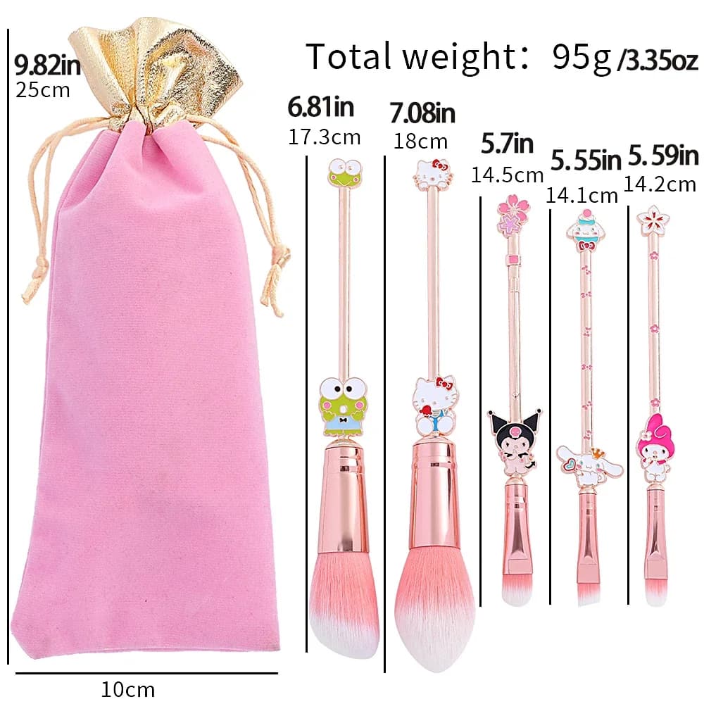 Set da 5 pezzi Pennello per trucco Hello Kitty Kawaii Kuromi My Melody Cinnamoroll personaggio dei cartoni animati gioco di ruolo puntelli pennello per trucco