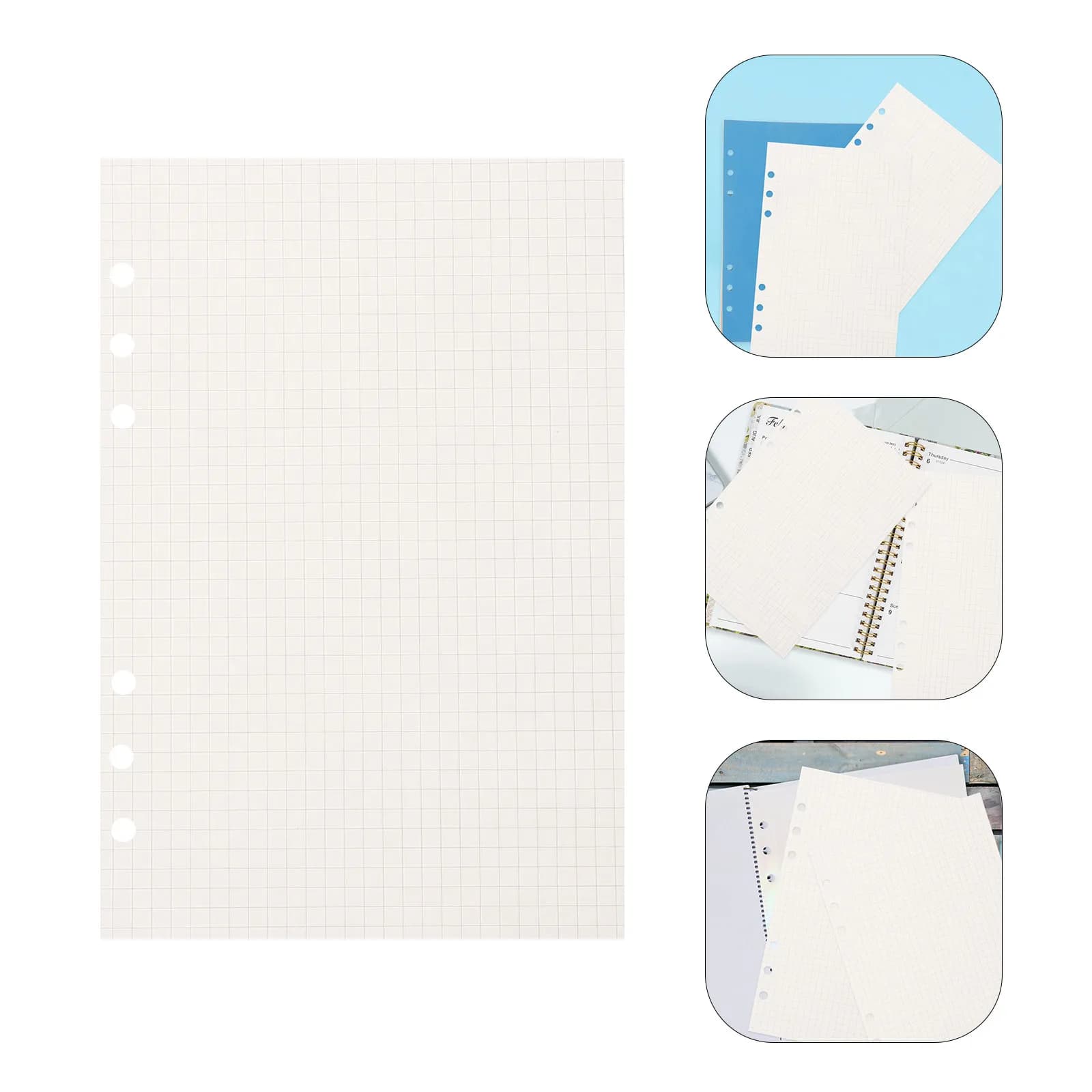225Pcs A5 6 Hole Graph Paper Refills Strong Bleed-Resistant Grid Notebook Filler Paper for Planner Binder to Do List Inserts