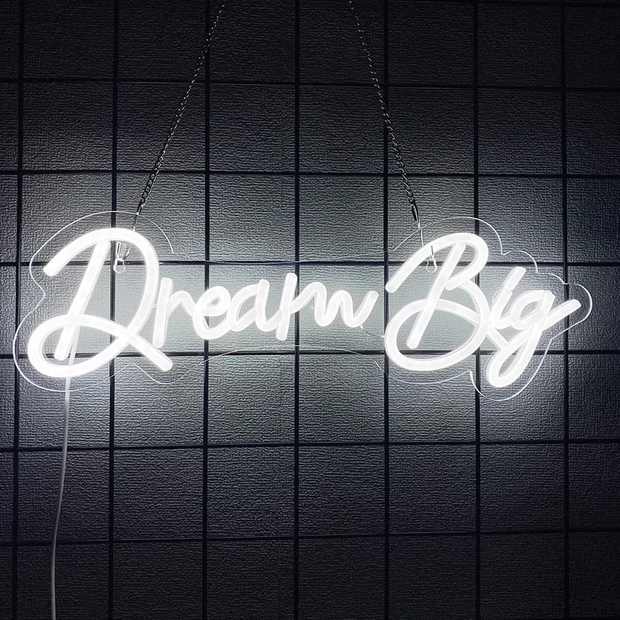 Insegna al neon Dream Big per decorazioni da parete, insegna luminosa per camera da letto, decorazioni per librerie, man cave, bar della birra, ristorante, regalo per feste di compleanno