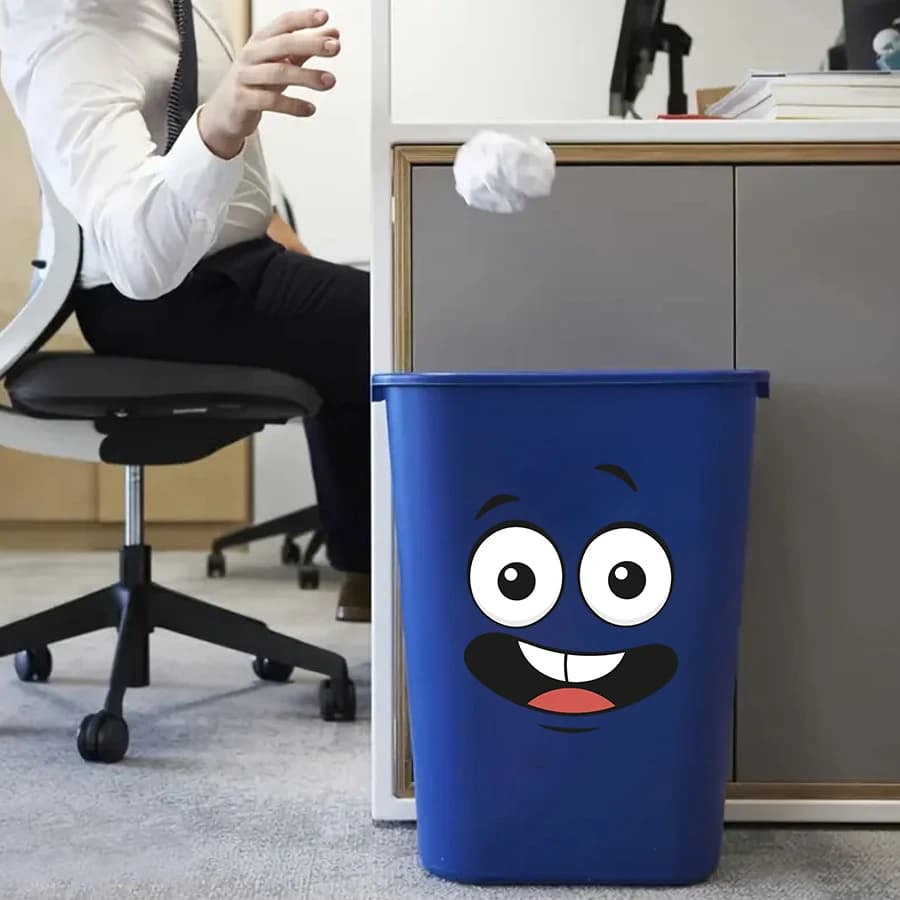 Divertente cartone animato sorriso faccia bidone della spazzatura adesivo-autoadesivo impermeabile vinile bidone decalcomania per la casa cucina bagno arredamento rimovibile