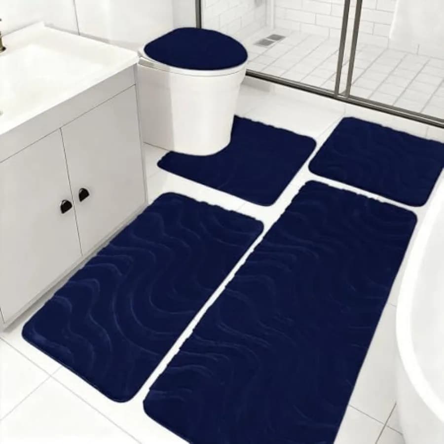 Set di Tappeti da Bagno 5 Pezzi Ultra Morbidi Assorbenti Antiscivolo in Peluche Include Copriwater, Tappeto da Bagno e Tappeto Sagomato a U
