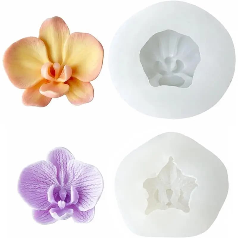ABKP-For Fondant Chocolate Candy Cake Epoxy Resin Molds 2 Pcs Phalaenopsis Orchid Flower Silicone Candle Mold,3D Flower