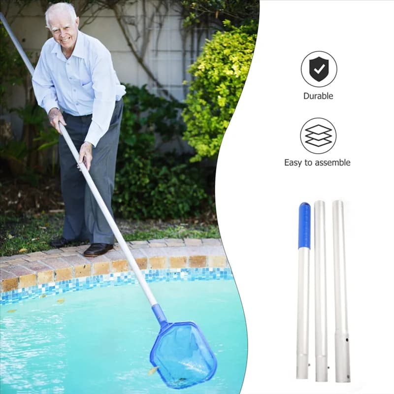 YHOLI-Fish Basket Pole Swimming Pool Fishing Rod Metal Pool Brush Skimmer For Pool Swimming Pool Skimmer Pool Cleaner Pole