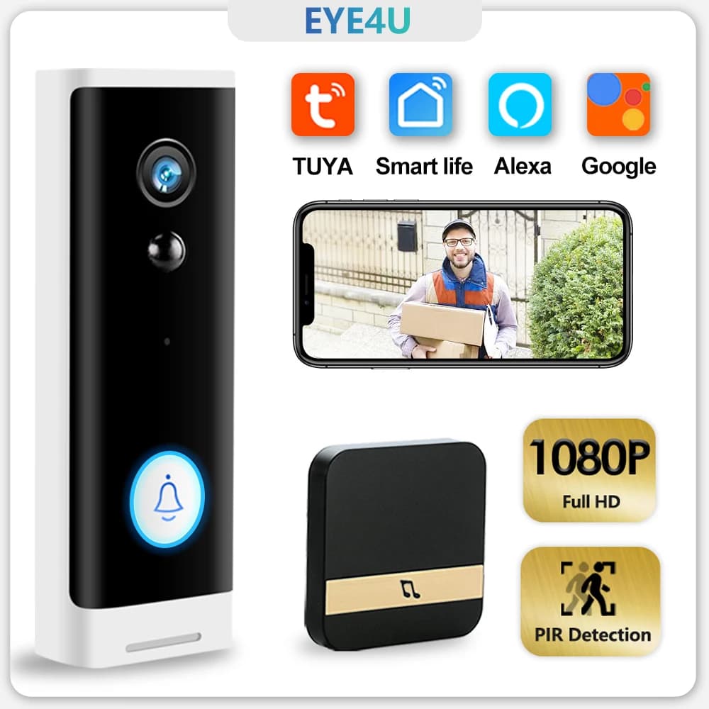 Tuya WIFI campanello 1080P telecamera di sicurezza wireless DC AC alimentato a batteria Smart Home Monitor con Alexa Google campanello per porte