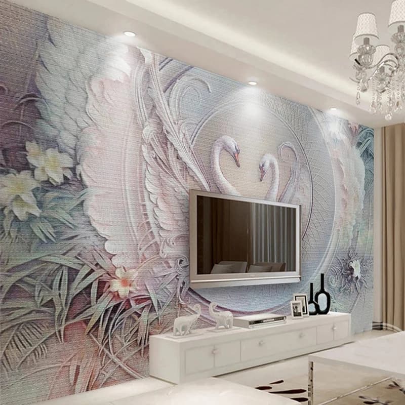 Custom Mural European Style 3D Three-dimensional Relief Swan Art Poster Wallpaper Living Room TV Sofa Backgruond Wall Painting