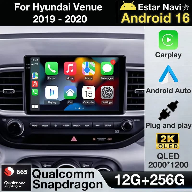 Per Hyundai Venue 2019 2020 Android 16 Carplay Wireless Video Telecamera 360 Stereo Player 2din 5G WIFI BT GPS Radio Multimediale per Auto