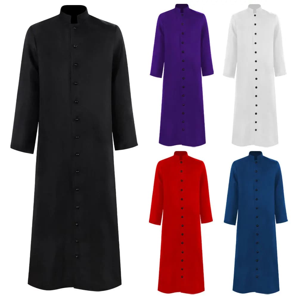 New Church Priest Trench Jacket Tonaca Clero Robe Preacher Uomo Liturgico Colletto alla coreana Monopetto Ministro Coro