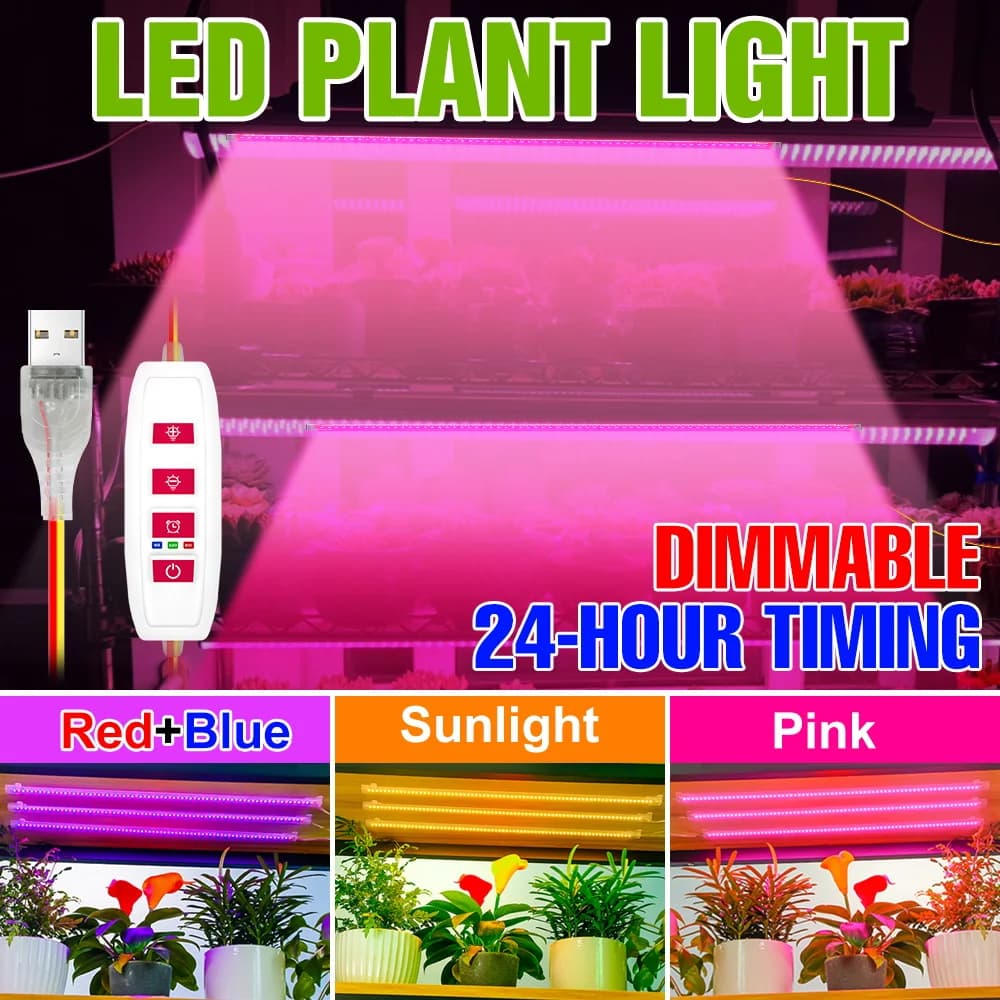 Complete USB Mirror LED Bar for Indoor Cultivation, 5V Dimmable Lamp for Plants in Vase, Flowers, Cactus and Semenzai