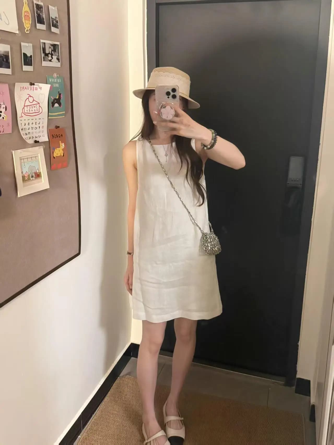 Summer Vacation Style White Sleeveless Vest Dress Women's Casual Commute Loose Slimming Short Skirt Polyester Fiber A-Line Dress
