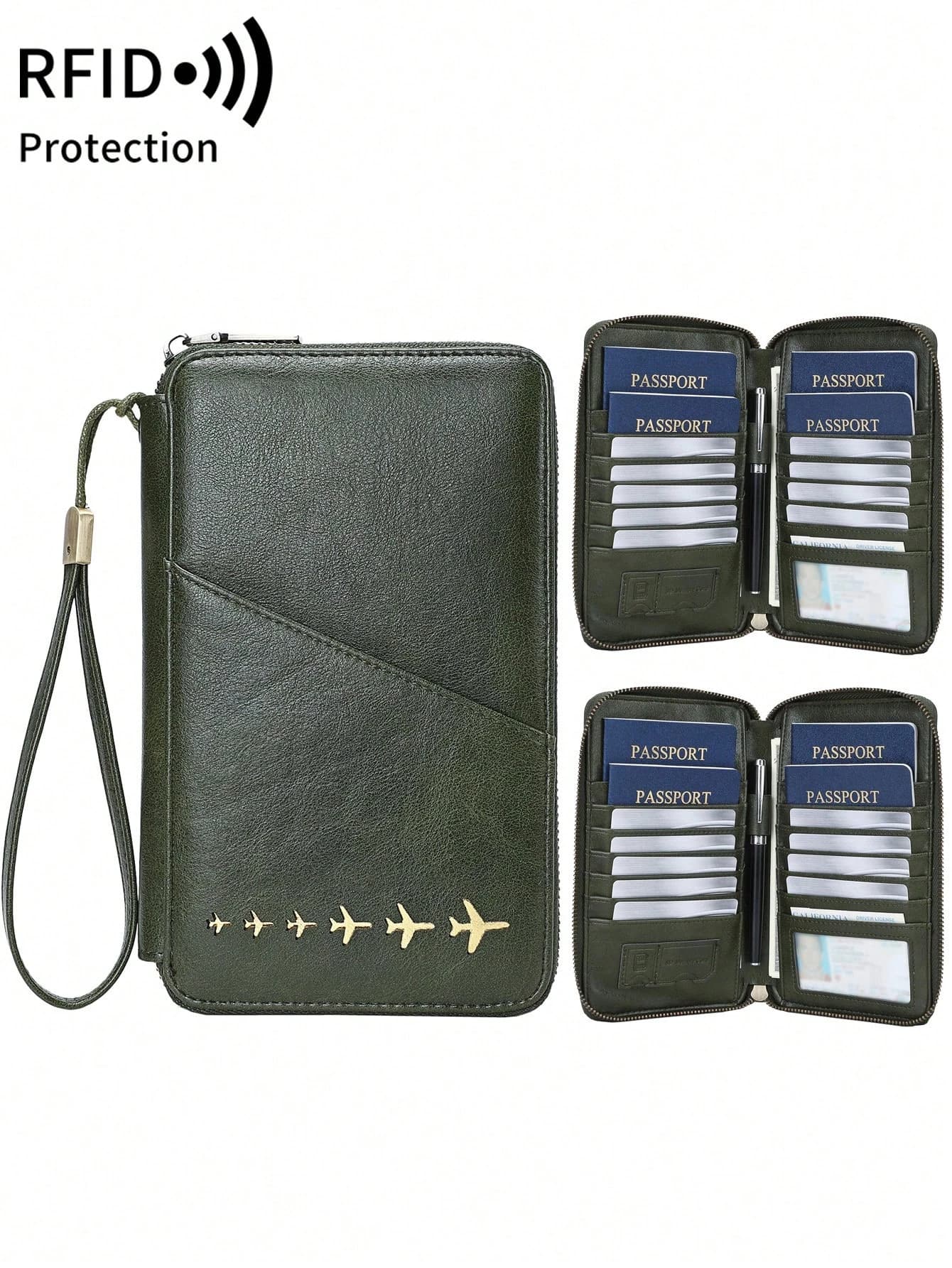 Nuovo Portadocumenti per Famiglia con Blocco RFID, Borsa Porta Passaporti Multifunzionale in Pelle PU per Uomo e Donna