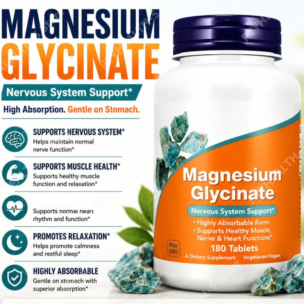 Magnesium Supplement Glycinate 180 Tablets, Bisglycinate Diet Tablets Chelate for Men and Women, Daily Mineral Support Delicate