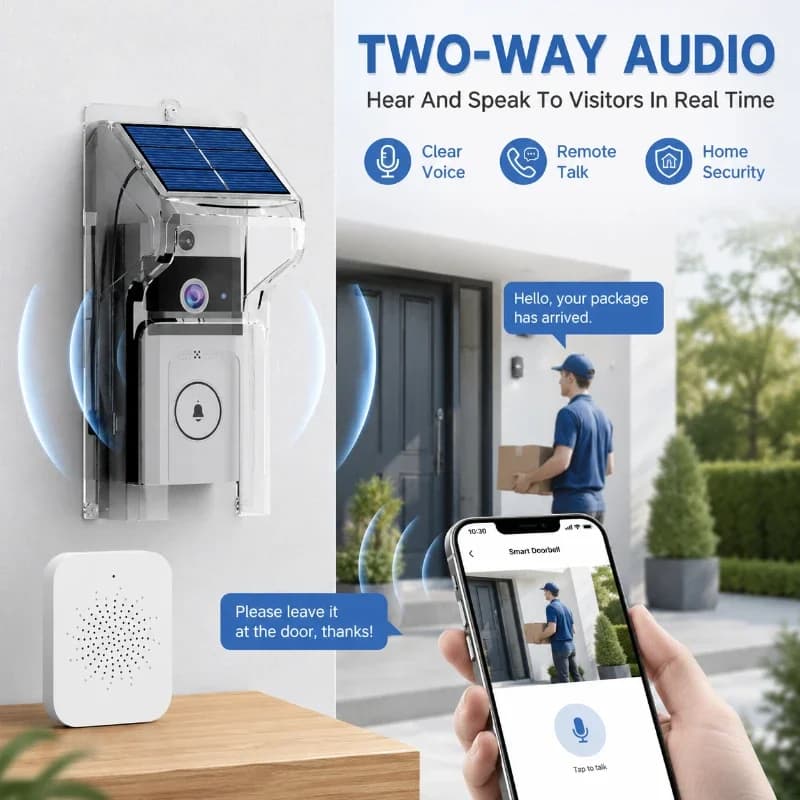 Smart Home Video Doorbell Solar Charging Rainproof Shell Two‑Way Audio Night Vision Outdoor Security Camera Kit