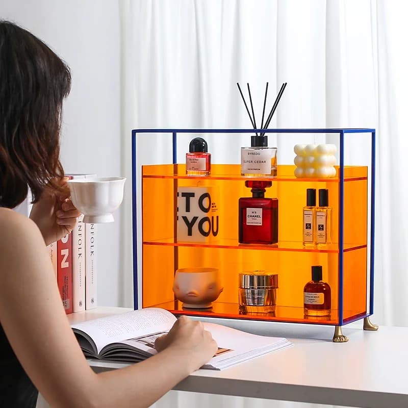 Supporto per tazza in acrilico Organizzatore da tavolo durevole Scaffale per cosmetici stabile Porta profumo arancione a 3 livelli