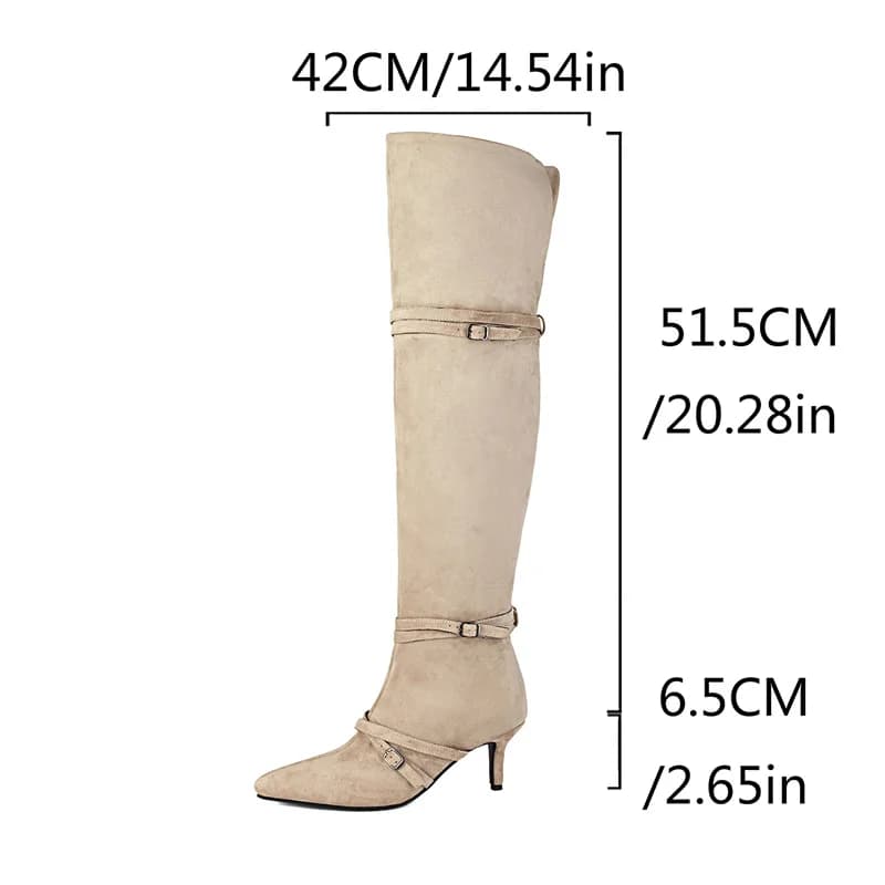 YMECHIC 2026 Retro Ladies Punta a punta Western Stivali al ginocchio Caldi fibbie per cinture Tacchi alti Party Stripper Scarpe Donna Albicocca