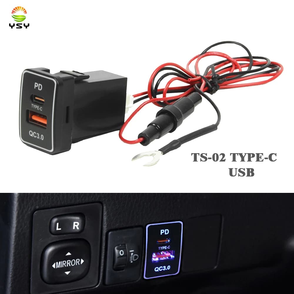 YSY 1 pc Quick Charging Adapter TYPE-C QC3.0 USB Phone Charger on Car Charger Adapter for Toyota TS-02- UC