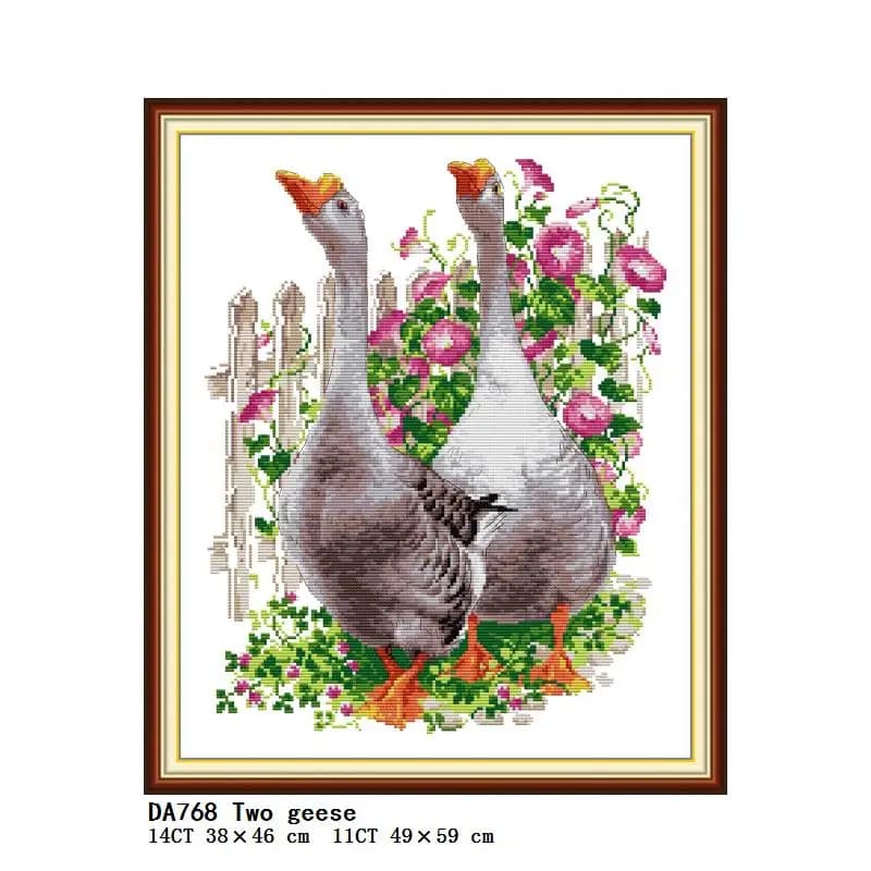 Lovers Goose And Flowers Picture kit punto croce 14CT 11CT tessuto bianco stampato ricamo Set cucito a mano fai da te