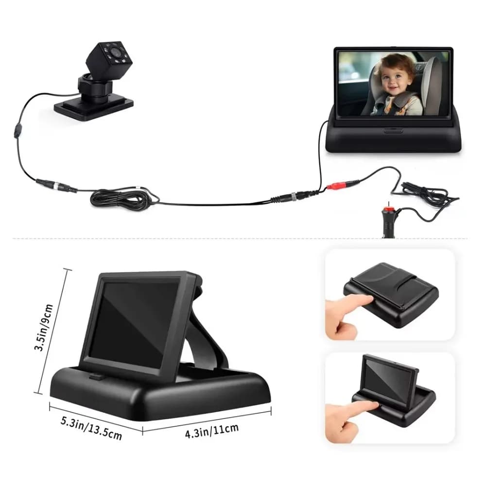 Telecamera per auto per bambini Monitor per retrovisione pieghevole HD da 4,3 pollici Display LCD TFT per retromarcia con telecamera per retromarcia di backup per visione notturna