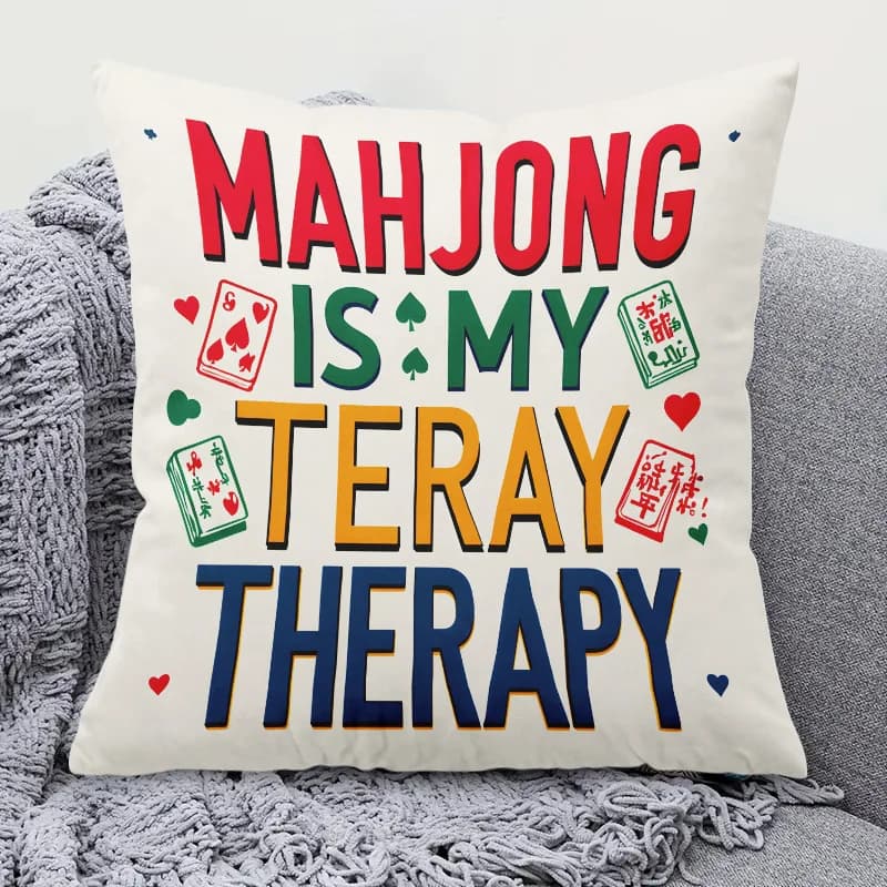 Mahjong Is My Therapy - Federa per cuscino con design colorato a forma di piastrelle per gli amanti dei giochi - Federa per cuscino 40x40cm 50X50CM