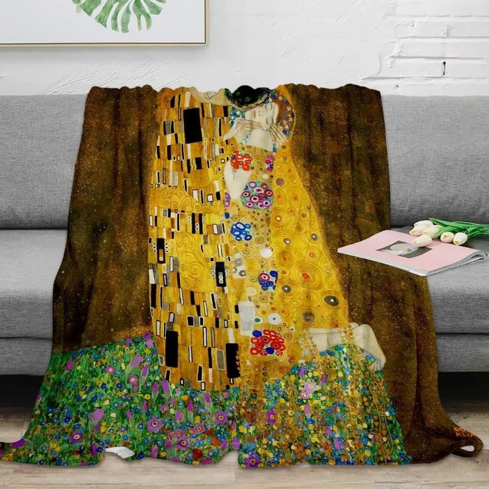 Gustav Klimt The Kiss Nap coperte di flanella Super Soft Cozy Throw coperta copriletto caldo copridivano da viaggio