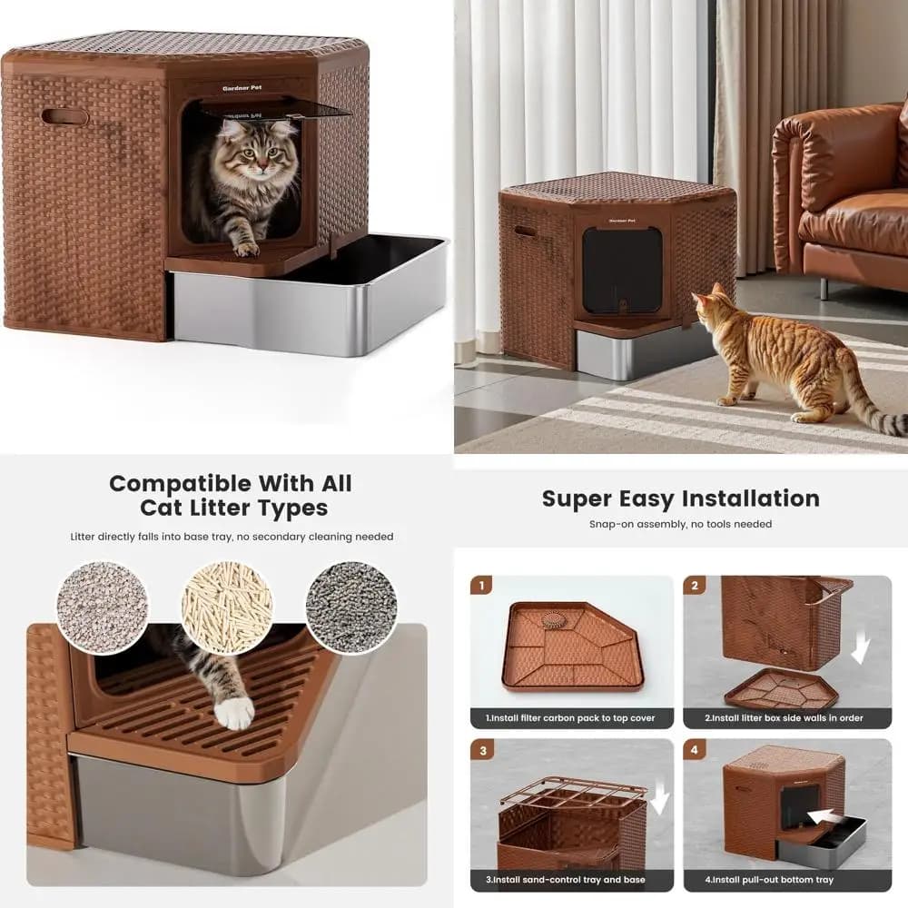 Lettiera per Gatti XXL Chiusa e Anti-Odore per Gatti S/M/L con Fondo Rimovibile per Facile Pulizia