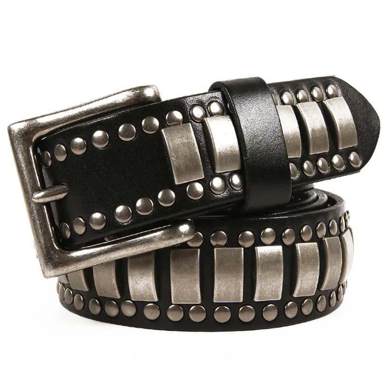 Cinture Punk Rock Modello geometrico per uomo Cinture con borchie con rivetti maschili Primo strato di cinture decorative Hip Pop in pelle di vitello per jeans