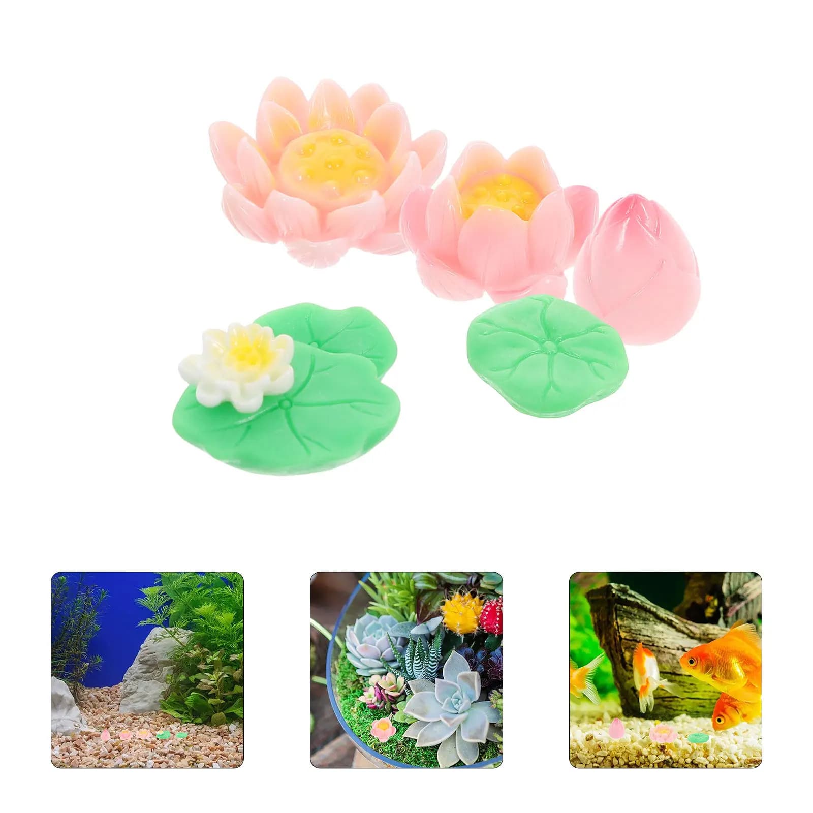 5Pcs Miniature Resin Lily Pads Artificial Floating Lotus Flowers for Aquarium Ornament Bonsai Garden Decor Plant Pot Moss