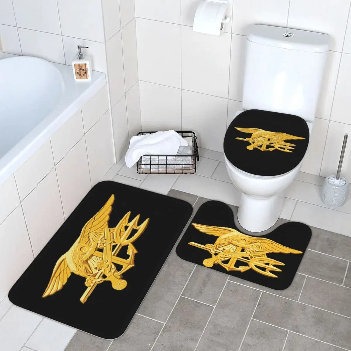 Navy Seals Badge Tappetino da bagno in 3 pezzi Set da bagno Copri coperchio per WC Decorazioni per la casa Tappeto antiscivolo