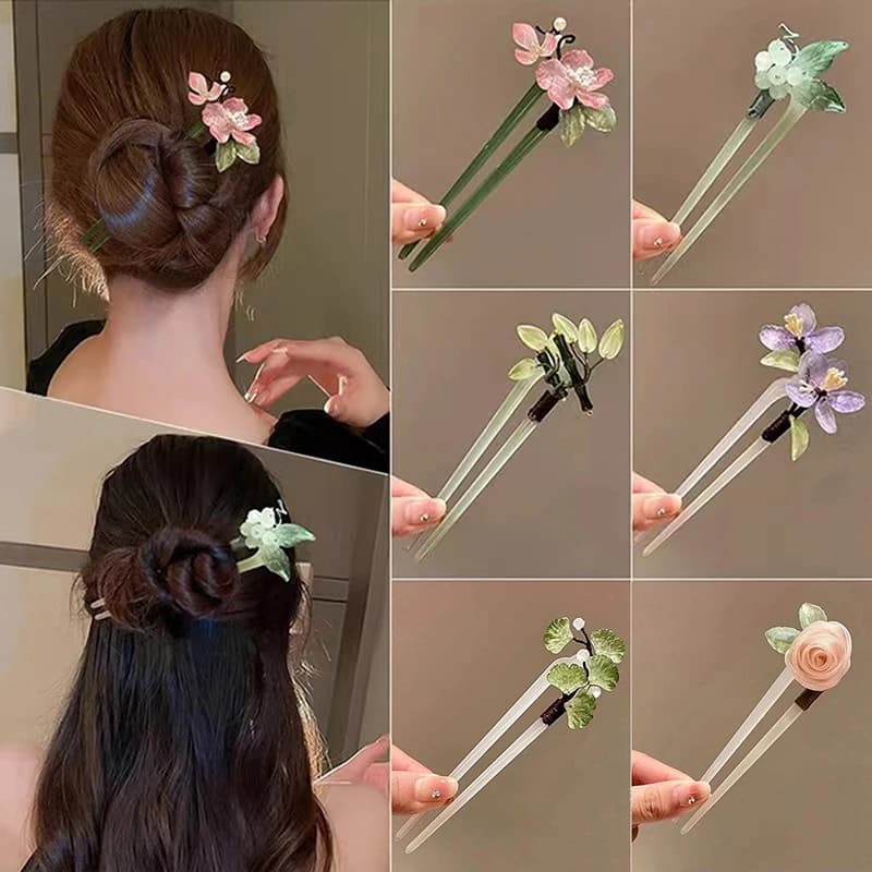 Fermaglio per capelli a U alla moda, forcina a fiore in acrilico, forcine cinesi, fermagli per capelli, gioielli per acconciature da sposa, accessori per capelli