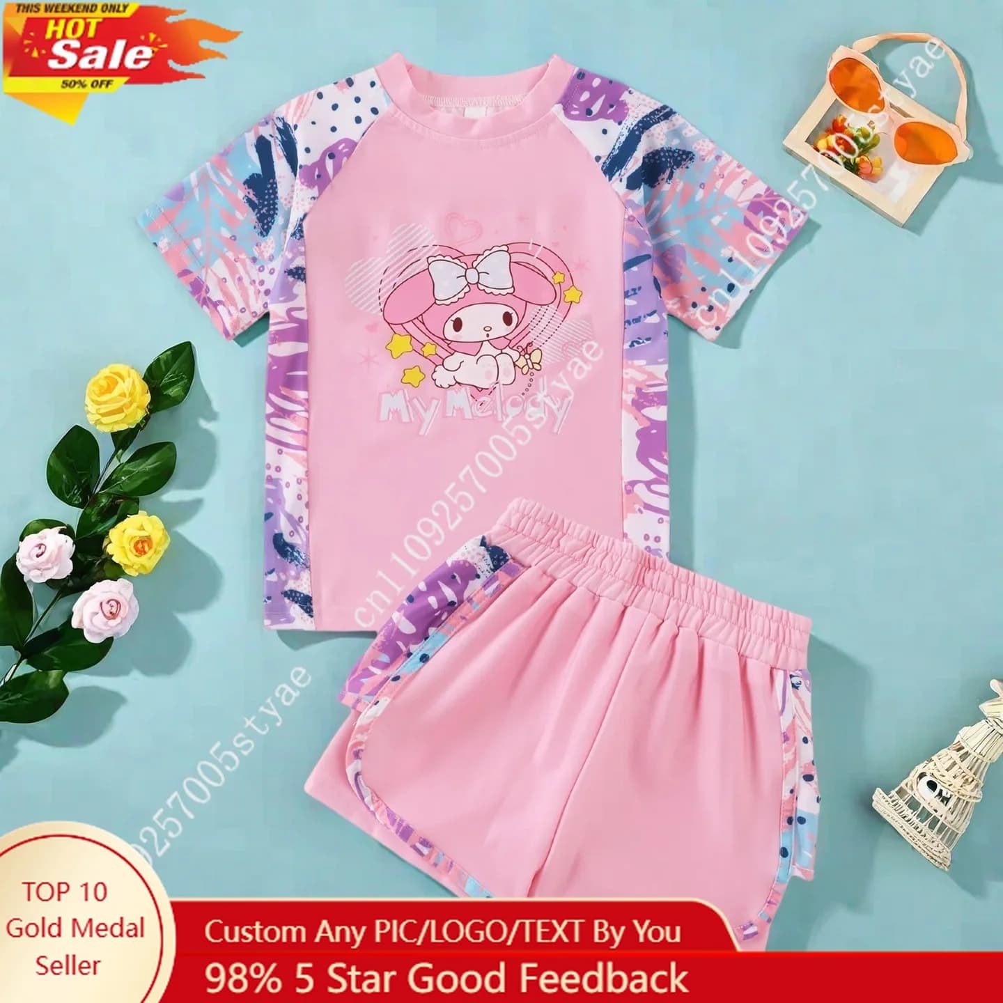 Costume da bagno due pezzi Sanrio Girls My Melody con gonna a doppio strato a tema cartone animato