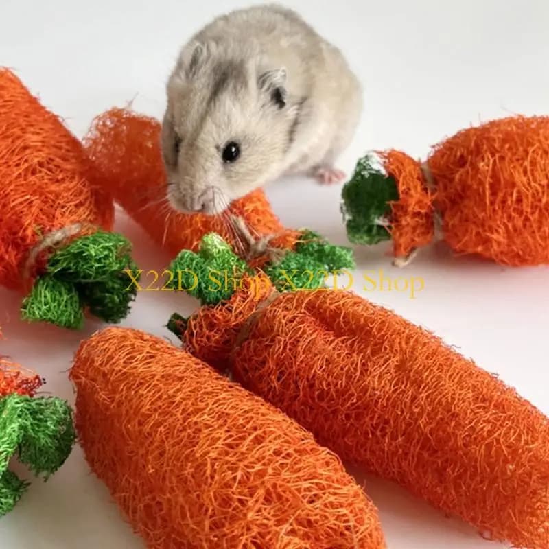 X22D Bunny Chew Toy for Teeth Cleaning Natural Loofah Treat Carrot Toy for Rabbit