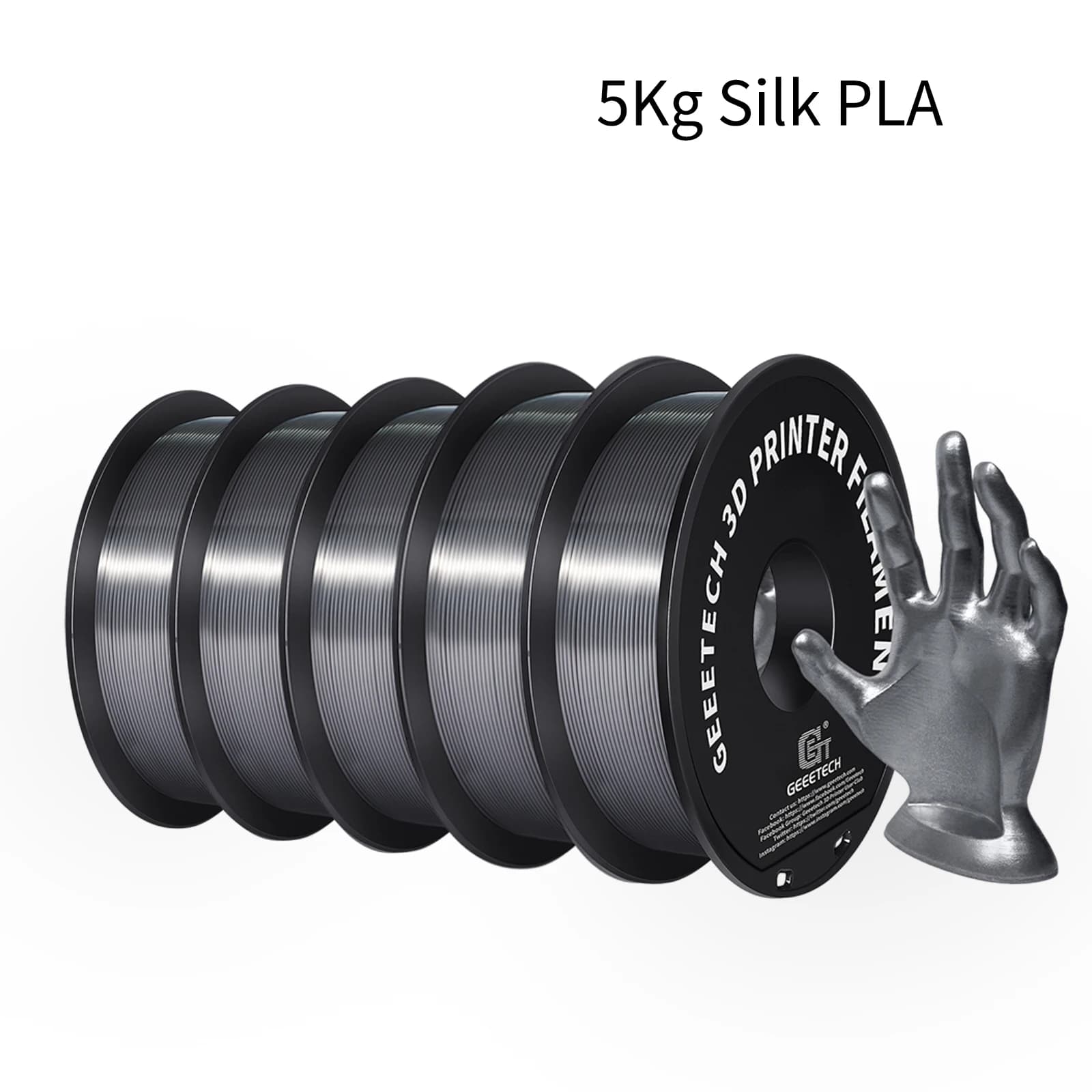 GEEETECH 5kg Filamento PLA di seta 3D 1Kg/rotolo Bobina di filo da 1,75mm per materiale stampante 3D, sicurezza, imballaggio sottovuoto, plastica colorata