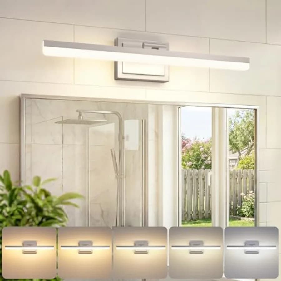 Modern Bathroom Vanity Light 24 inch, Rotatable, 24W Dimmable 5CCT Led Bathroom Light Fixture Over Mirror, Brushed Nickel Bar V