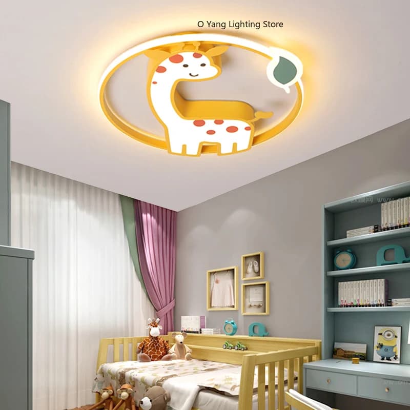 Lampadario a LED di design per camera da letto bambina, lampada da soffitto a forma di giraffa per cameretta bambini, dimmerabile con telecomando