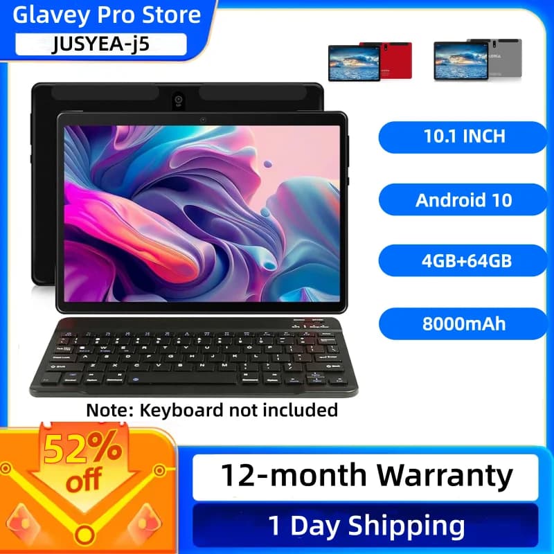 J5 Tipo-C Android 10 Tablet PC 10.1 POLLICI 4GB RAM 64GB ROM 1280*800 IPS Dual Camears Batteria 8000mAh WIFI Bluetooth 5.0