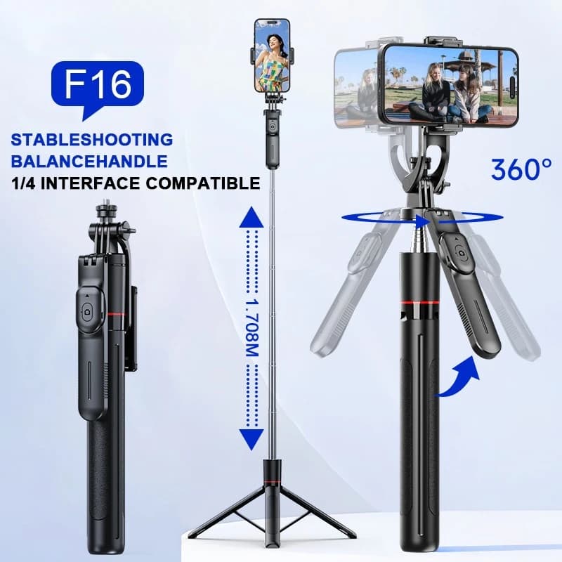 Treppiede per selfie stick Bluetooth da 1,7 metri con adattatore multifunzione 1/4 360 ° Riprese panoramiche per iPhone Samsung Xiaomi Phone