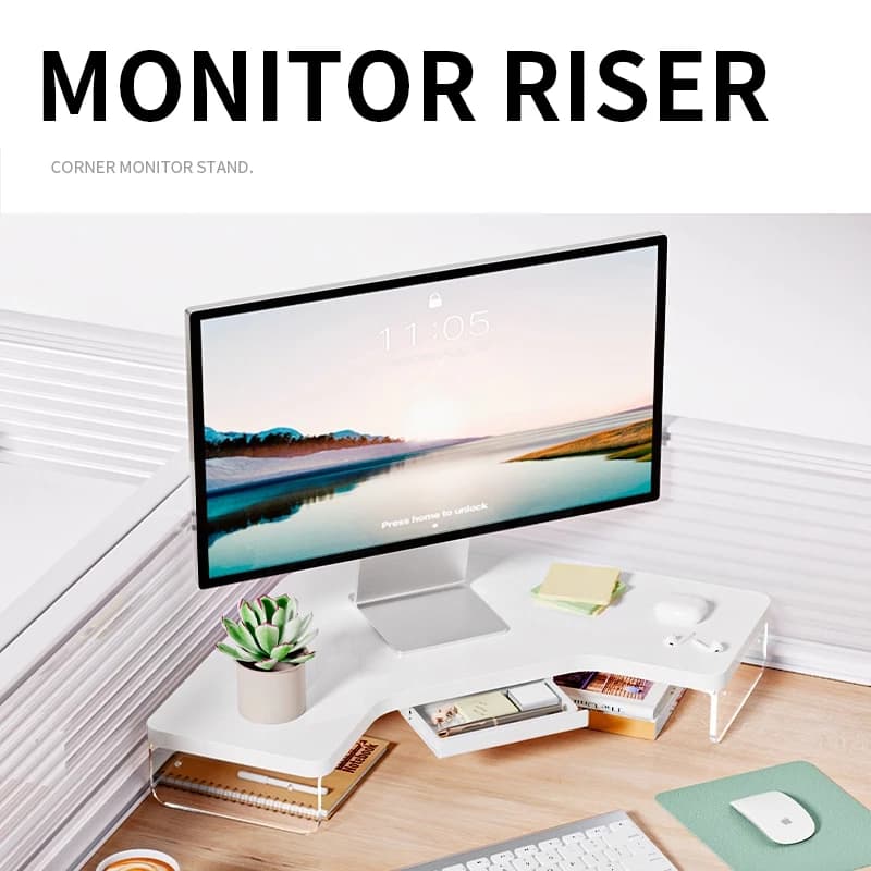Desk Corner Monitor Support, Desktop Computer Monitor Support, Triangular desk support bracket, desktop shelf, standing office