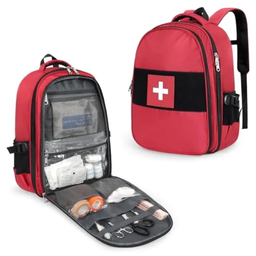 Zaino di Pronto Soccorso, Borsa Vuota per Medicinali d'Emergenza, Kit di Sopravvivenza per Traumi, per Primo Soccorritore, per Viaggi all'Aperto e Ufficio, Rosso