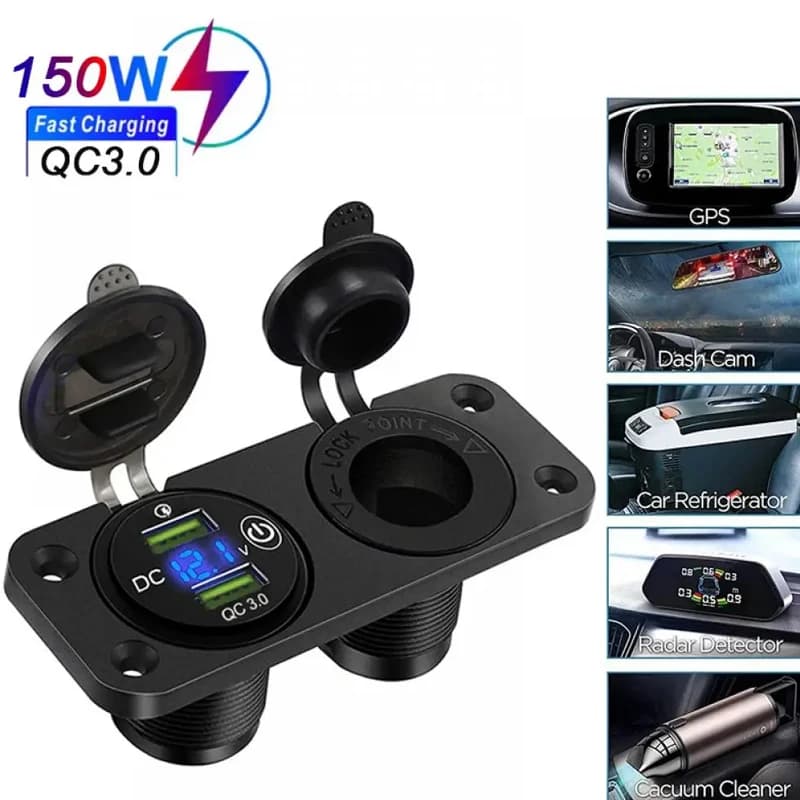 Pannello Presa USB KEBIDUMEI 12V con Ricarica Rapida, Adattatore Accendisigari con Voltmetro LED e Interruttore Touch per Auto, Camper, Barca
