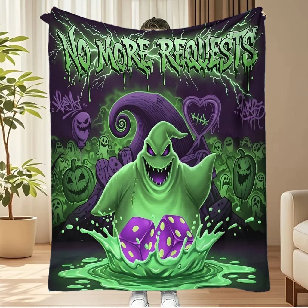 Halloween Spooky Ghost Flannel Blanket, Green Monster Dice Graffiti Lightning Print Throw Blanket, Soft Warm Cozy Blanket