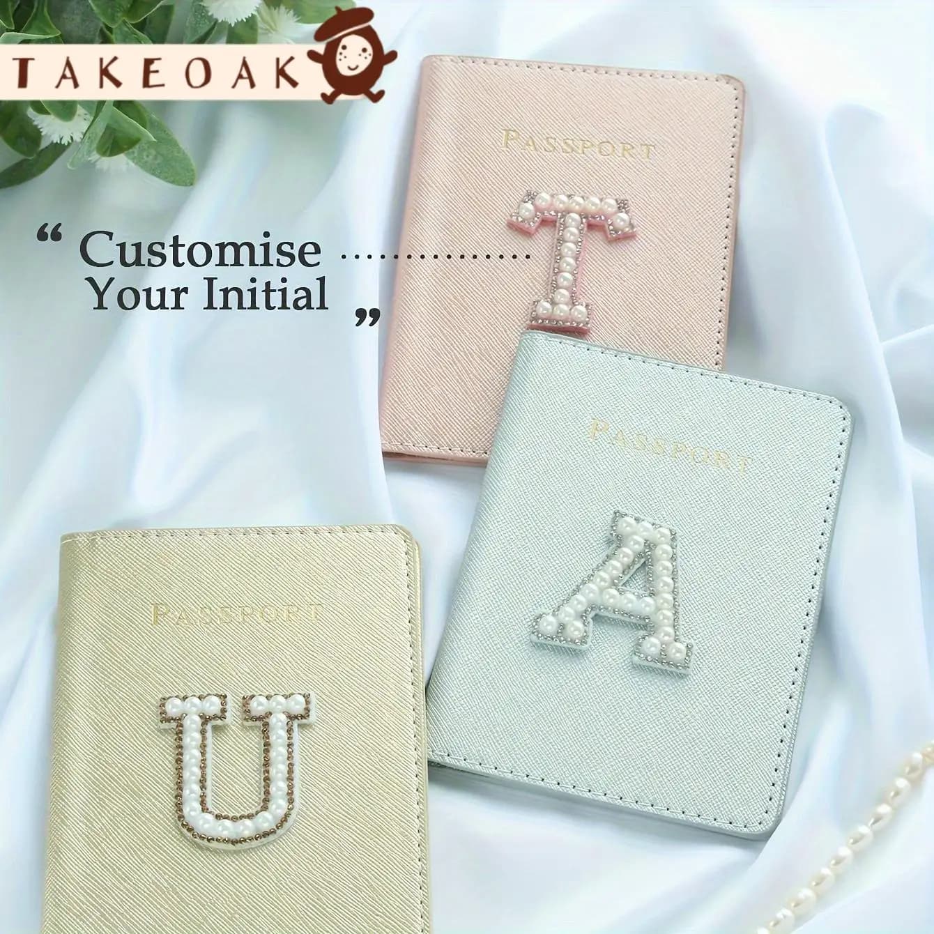 Copertina per Passaporto Personalizzata con Iniziale in Perle, Porta Passaporto in Pelle PU con Monogramma, Regalo di Lusso per Damigelle