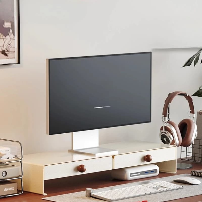 Stand for adjustable monitor with drawer, Ergo table organizer shelf, computer desk support, workspace accessories